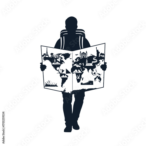Adventure Seeker Exploring Destinations with Map in Hand, Outdoor Journey, Travel Lifestyle, Scenic Environment