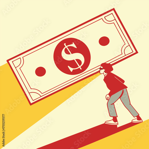 Person Carrying a Large Bill of Money.