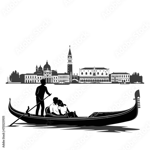 Gondola Ride, Couple, Venice, Illustration, Scenic View, Romantic Atmosphere, Travel Concept