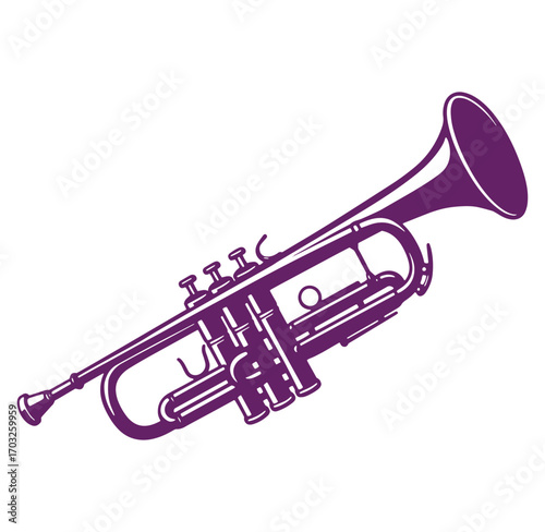 Elegant purple silhouette of a trumpet music instrument isolated on white background