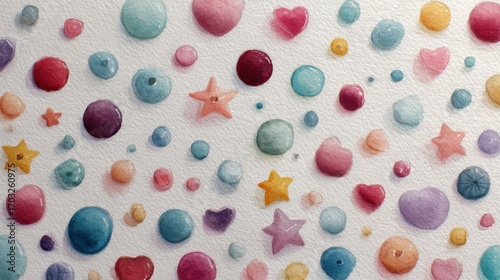 Watercolor painting with assorted shapes on canvas