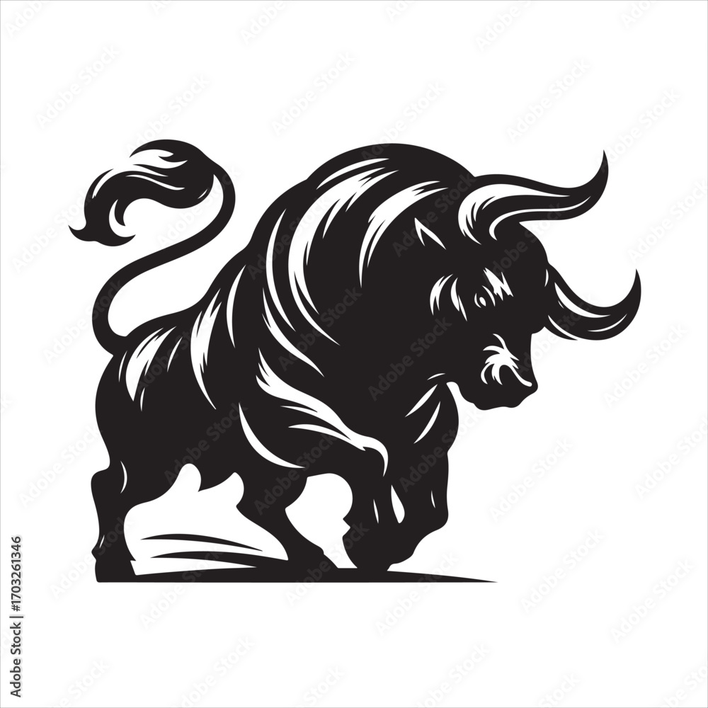 Fototapeta premium Bold Black Bull Silhouette Vector Illustration