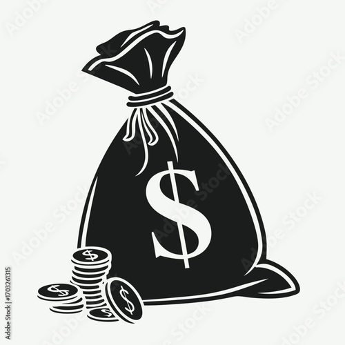 Money bag with dollar sign and coins, symbolizing wealth and financial success.