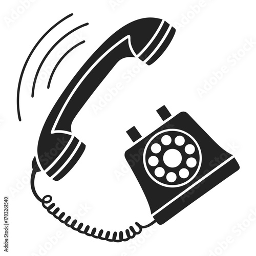 Classic black rotary phone ringing with the receiver lifted ready to answer.