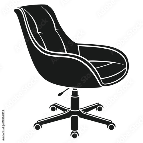 Simple black and white illustration of a modern office chair.
