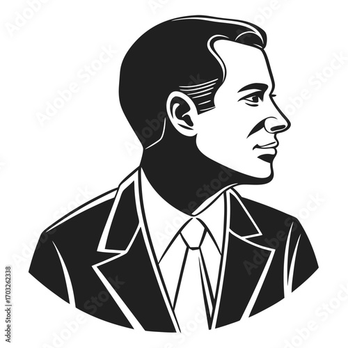 Classic black and white vector portrait of a man in a suit.