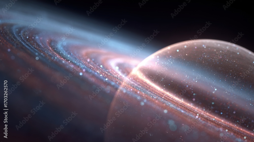 Fototapeta premium Abstract planet and rings in space, cosmic illustration