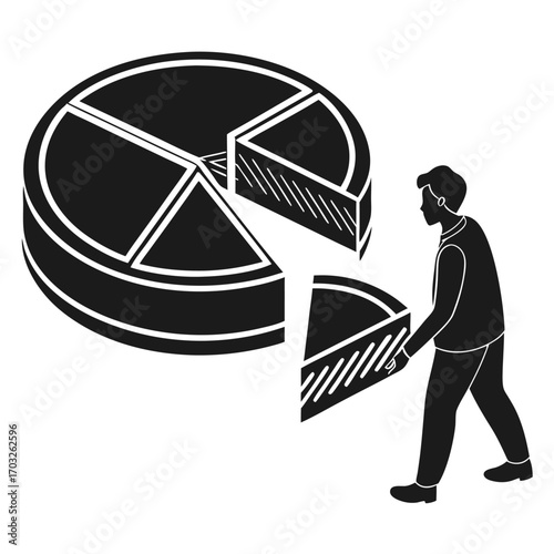 Man analyzing a pie chart segment.