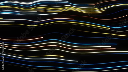 Loop of seamless smooth light blue, yellow and orange lines, 30 fps