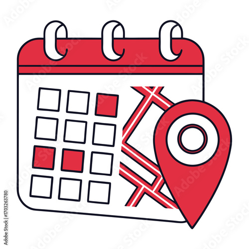 Calendar with Map Pin and Map Overlay.