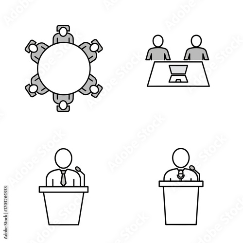 Simple icons depicting various meeting and presentation scenarios.