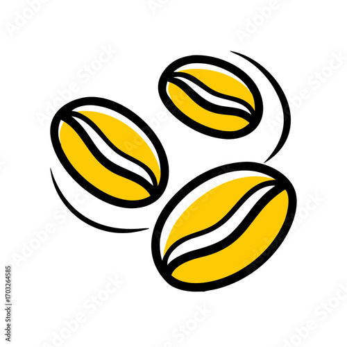 Three stylized yellow coffee beans on a black background