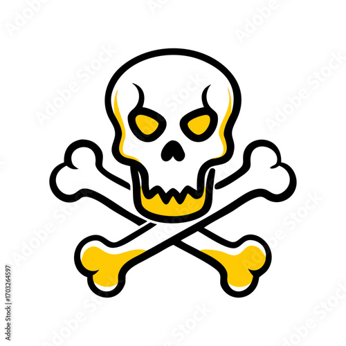 Yellow skull and crossbones silhouette on black background