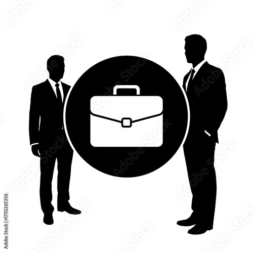 Two businessmen silhouettes with a briefcase icon