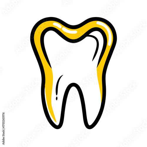 Stylized yellow tooth outline on black background
