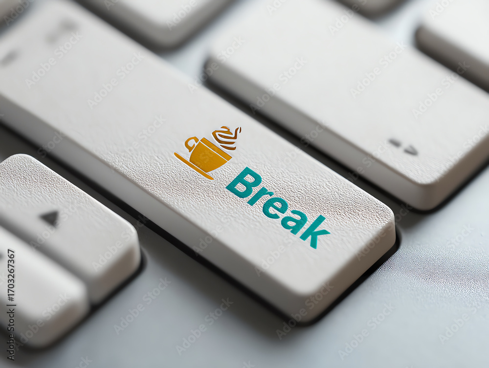 custom made wallpaper toronto digitalClose-up of a computer keyboard key labeled "Break" with a coffee cup icon, symbolizing taking a pause or coffee break during work or computer use