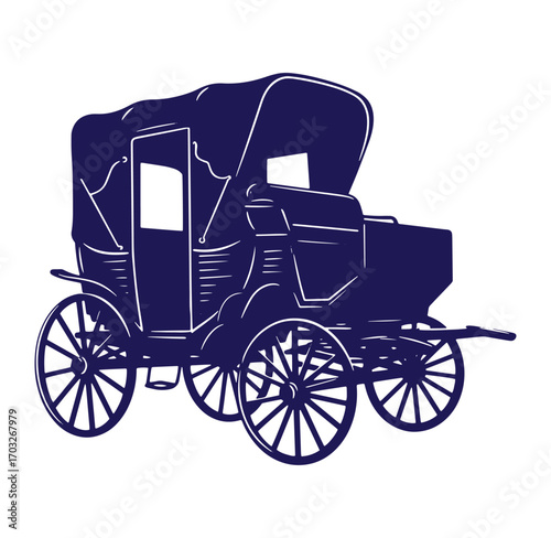 Vintage carriage silhouette illustration depicting historical transportation vehicle on white background