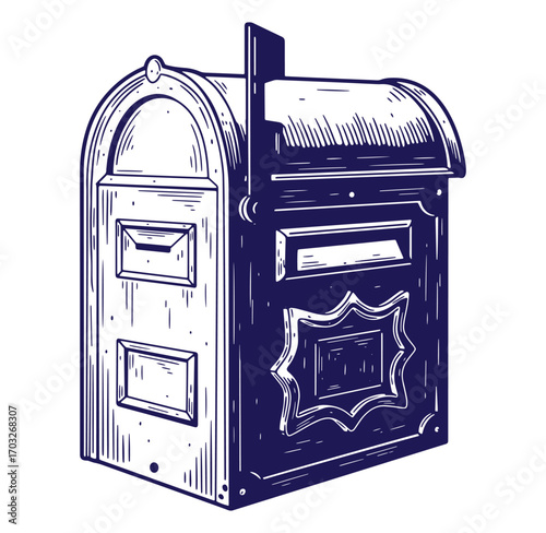 Vintage hand drawn illustration of a detailed mailbox ready for postal delivery service