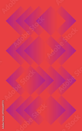 Vibrant geometric pattern with overlapping diamond shapes in red and purple hues creates dynamic retro background