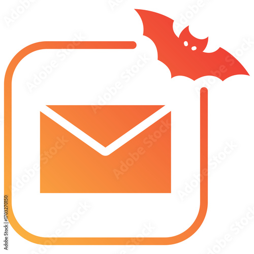 Flat gradient style mail icon with Halloween bat accent, perfect for spooky seasonal UI design