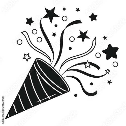 Party Popper Exploding with Stars and Confetti.