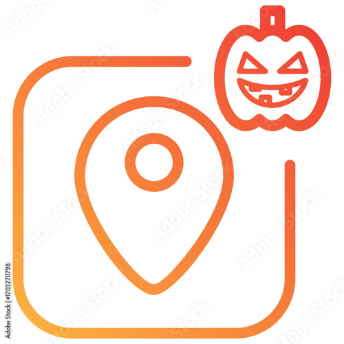 Line gradient style location icon with Halloween pumpkin accent, perfect for spooky seasonal UI design