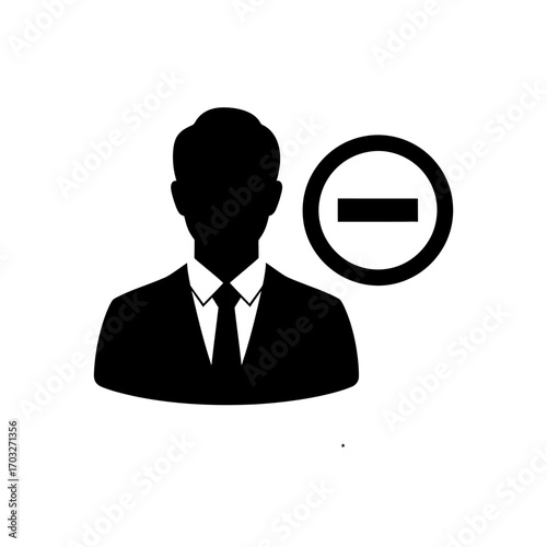 Silhouette of a man in a suit with a minus sign