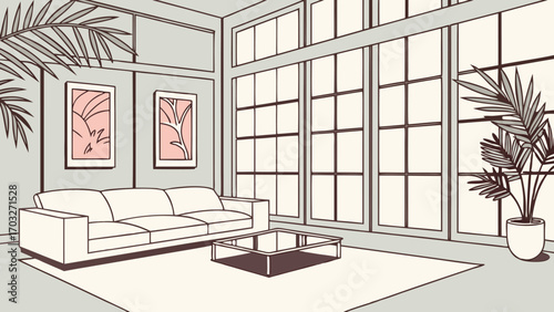 Modern Living Room with Sofa and Coffee Table.