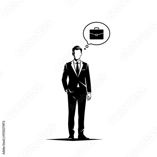 Businessman in suit thinking about briefcase