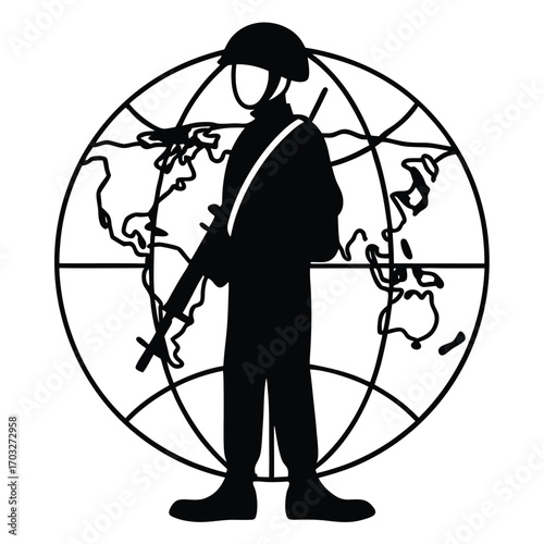 Black Silhouette Vector of Soldier Silhouette with Weapon Two