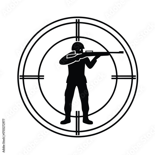 Black Silhouette Vector of Soldier Aiming Rifle