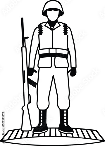 Black Silhouette Vector of Soldier Standing Front View