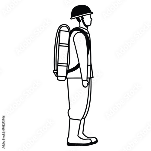 Black Silhouette Vector of Soldier Standing with Gun