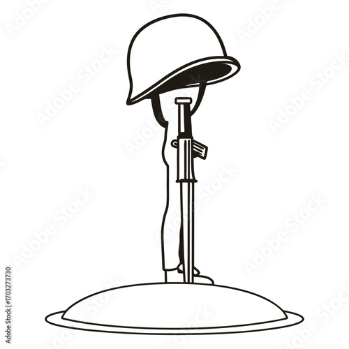 Black Silhouette Vector of Soldier Standing Holding Rifle