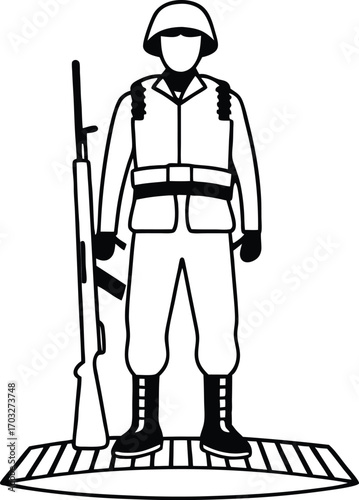 Black Silhouette Vector of Soldier Standing Front View