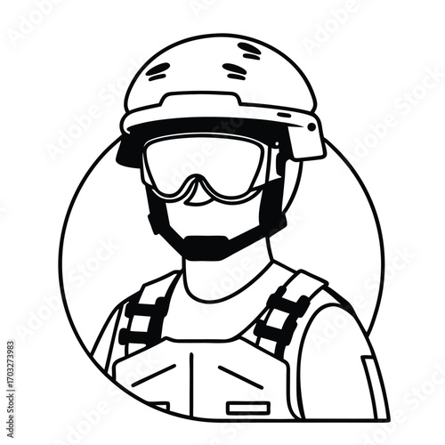 Black Silhouette Vector of Soldier Wearing Helmet