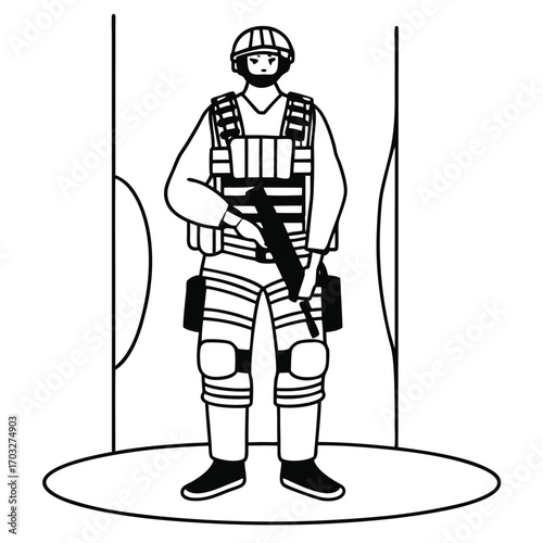 Flat Vector of Soldier in Tactical Gear Standing