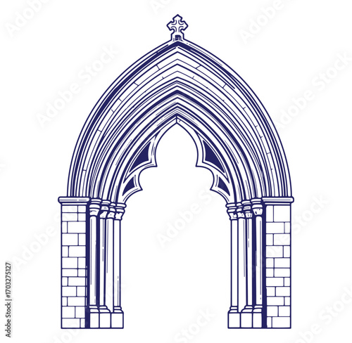 Architectural illustration of a gothic archway perfect for religious or decorative design purposes