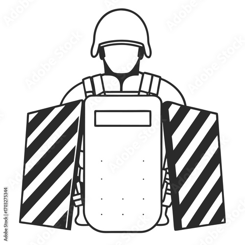 Flat Vector of Soldier Shielded Behind Barrier