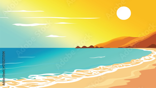 Flat Vector Illustration: Serene Sunlit Arctic Ice Landscape. 