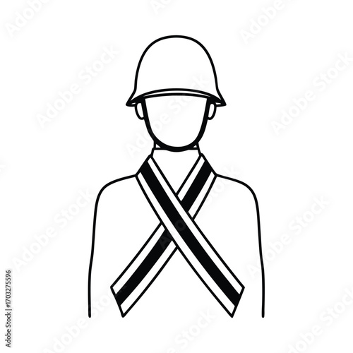 Flat Vector of Soldier Silhouette with Ribbon