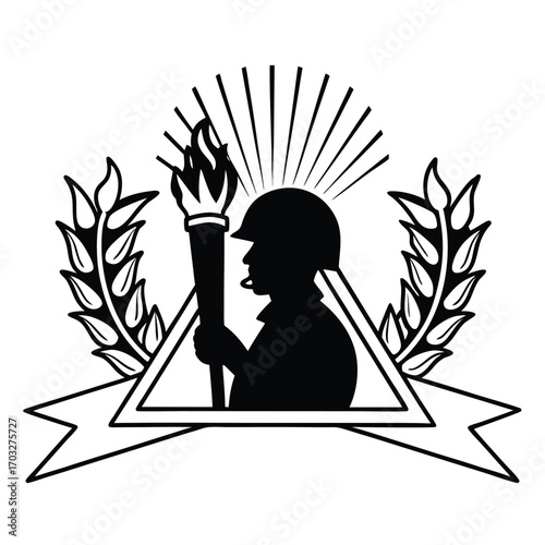 Flat Vector of Soldier Silhouette with Torch