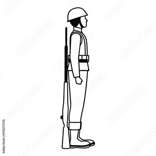 Flat Vector of Soldier Standing Alert Posture