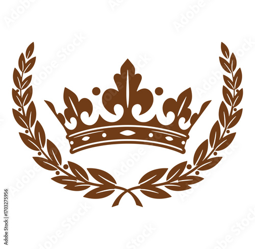 Brown crown and laurel wreath emblem indicating royalty leadership and achievements on white background