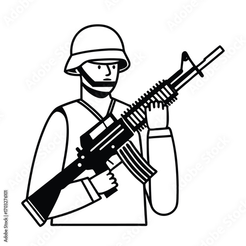 Flat Vector of Soldier with Heavy Machine Gun