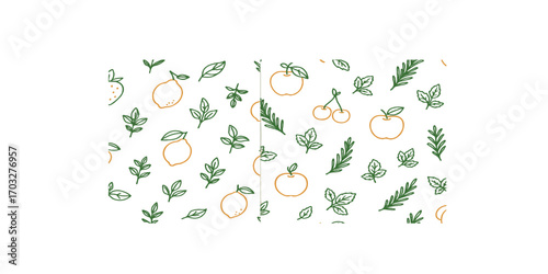 Print  Seamless Minimal Fruit & Herb Pattern Set – Fresh Organic Design for Packaging and Branding