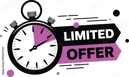 Limited Offer Stopwatch Banner with Purple Accents Keywords: limited offer, stopwatch, timer, sale, promotion, discount, deal