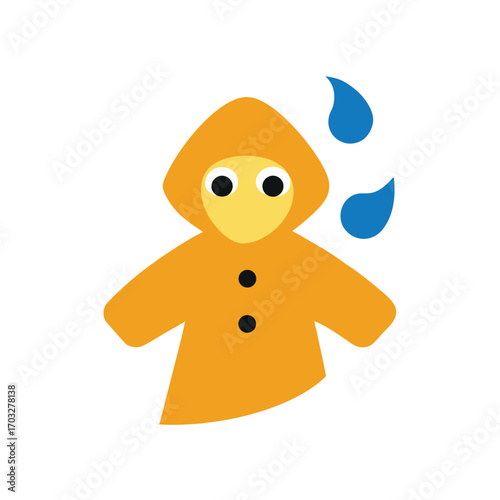 Stylized person in orange rain gear for bad weather