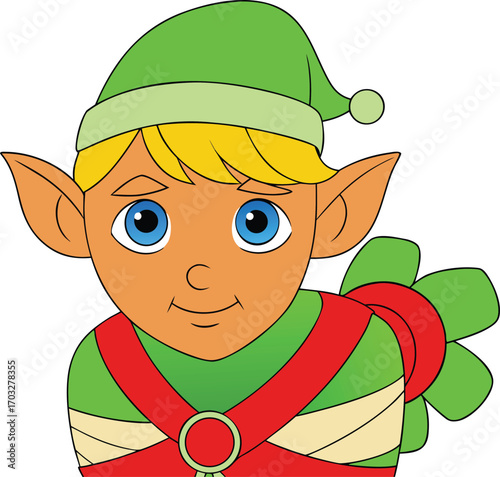 Silly cartoon elf tangled up in christmas wrapping paper festive holiday fun vector