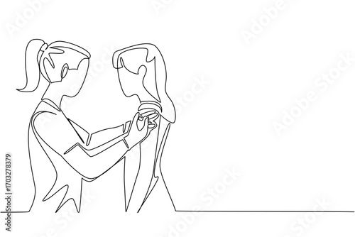 Single one line drawing female doctor giving injection to female patient. Vitamin C injection. Prevent influenza. Healthy living. National Safety Dose Day. Continuous line design graphic illustration